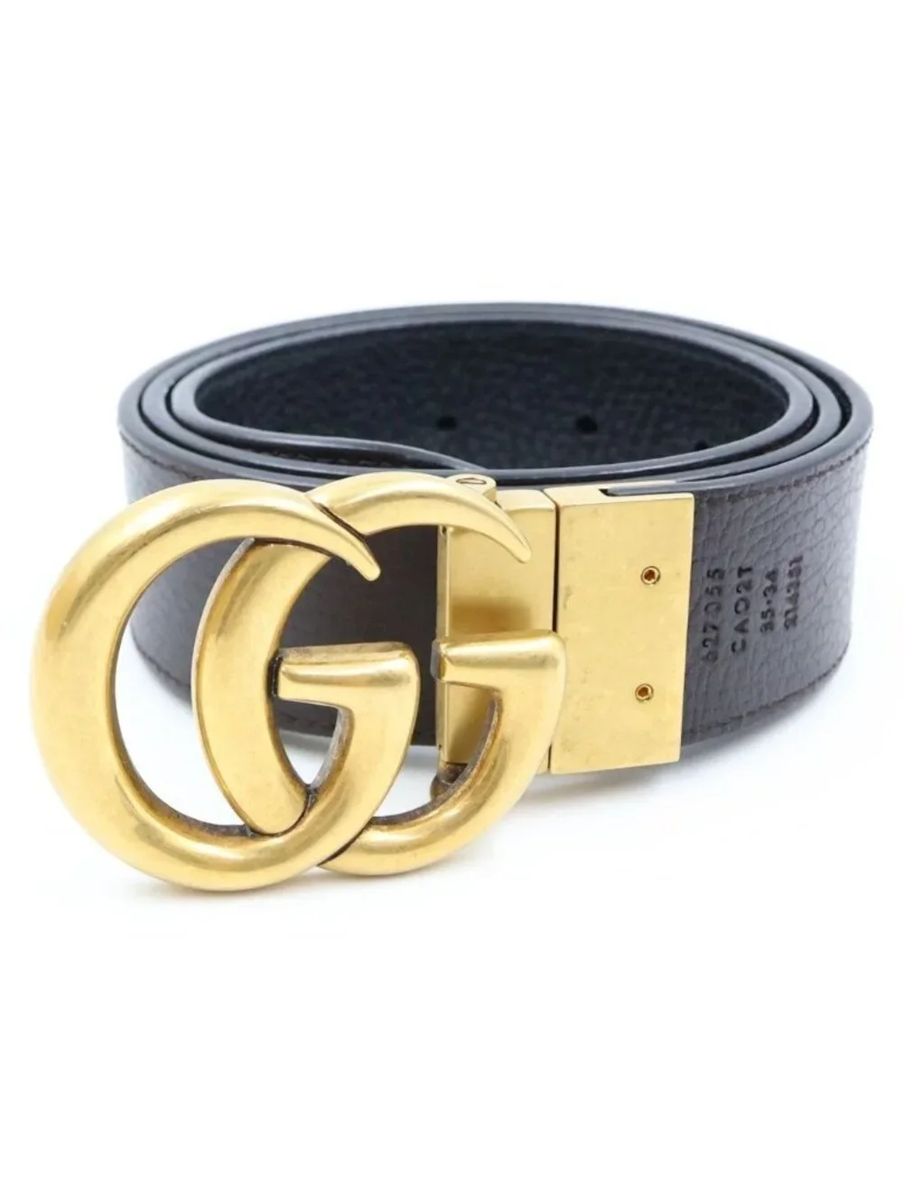 Gucci Double Reversible Leather Belt Gold Black Brown